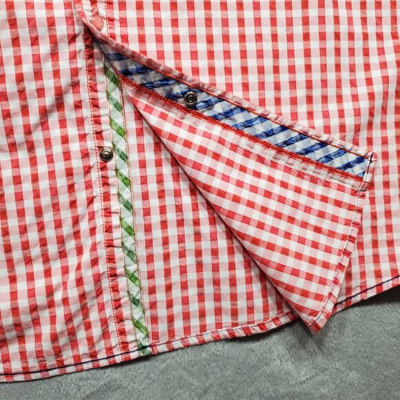 Age of Wisdom Long Sleeve Button Up Snap Plaid Shirt Check Red White Men Sz XL - Picture 8 of 11